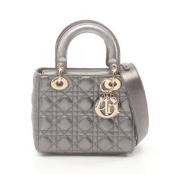 Christian Dior Dior Lady Cannage Handbag Bag Leather Women's Grey