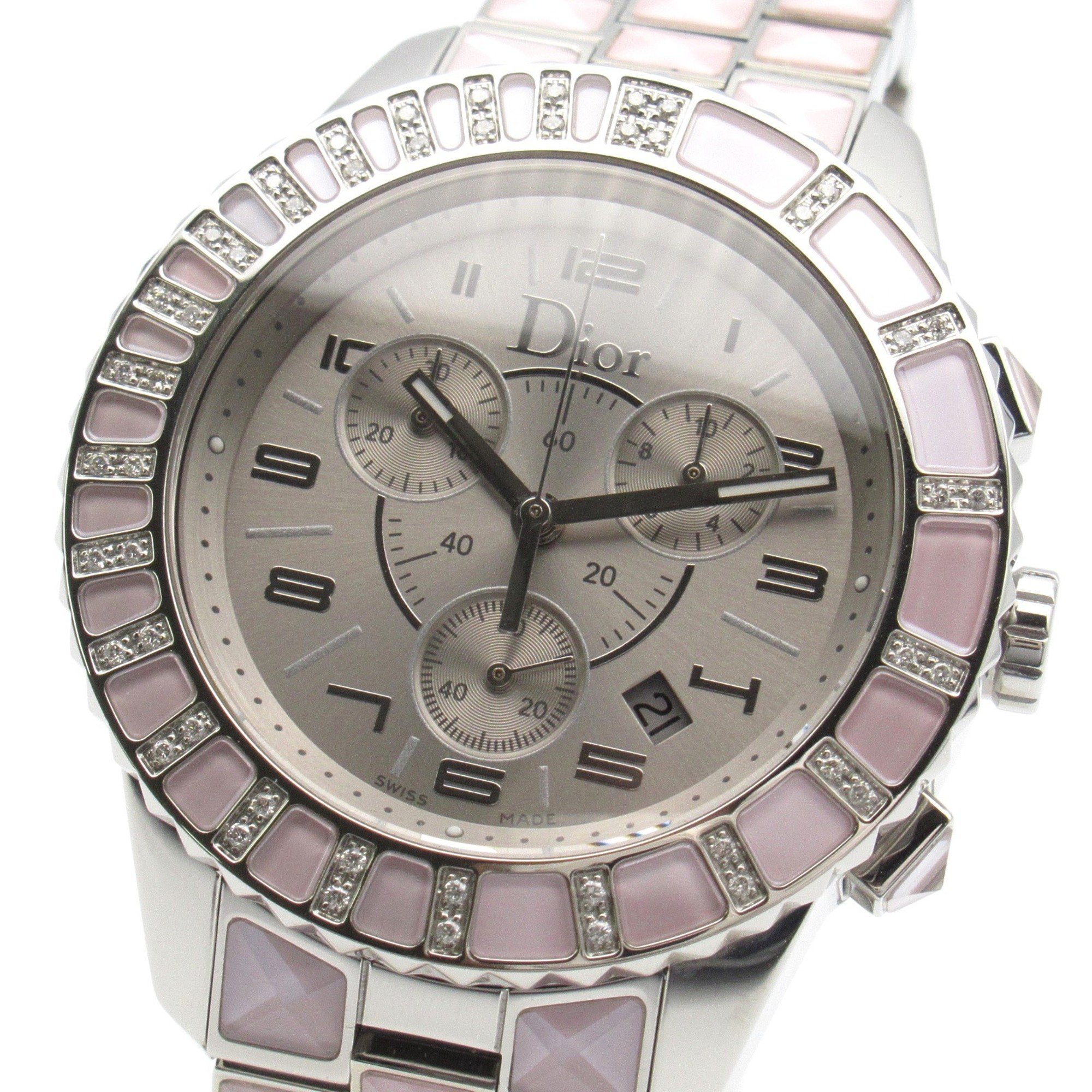 Dior Crystal Watch Stainless Steel Boys Silver CD114315