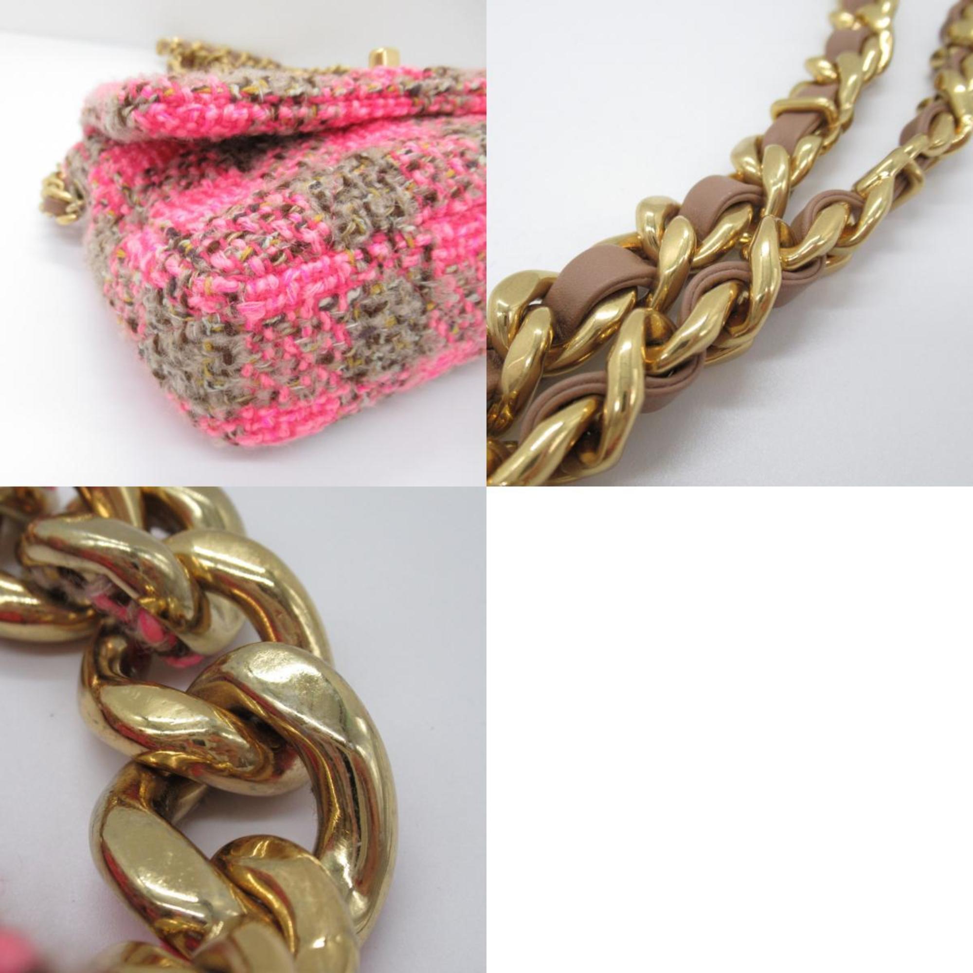 Chanel CHANEL Chain Shoulder Bag Tweed Women's Pink Brown