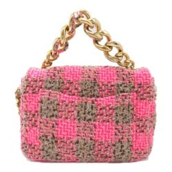 Chanel CHANEL Chain Shoulder Bag Tweed Women's Pink Brown