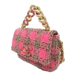 Chanel CHANEL Chain Shoulder Bag Tweed Women's Pink Brown