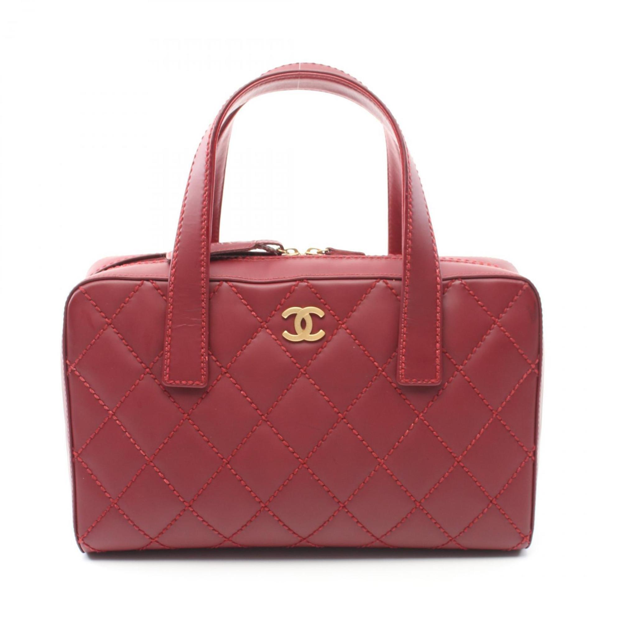 CHANEL Wild Stitch Coco Mark Handbag Bag Leather Women's Bordeaux