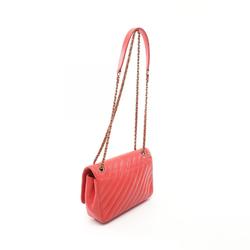 CHANEL Chevron Bias Stitch Shoulder Bag Leather Women's Red