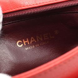 CHANEL Chevron Bias Stitch Shoulder Bag Leather Women's Red