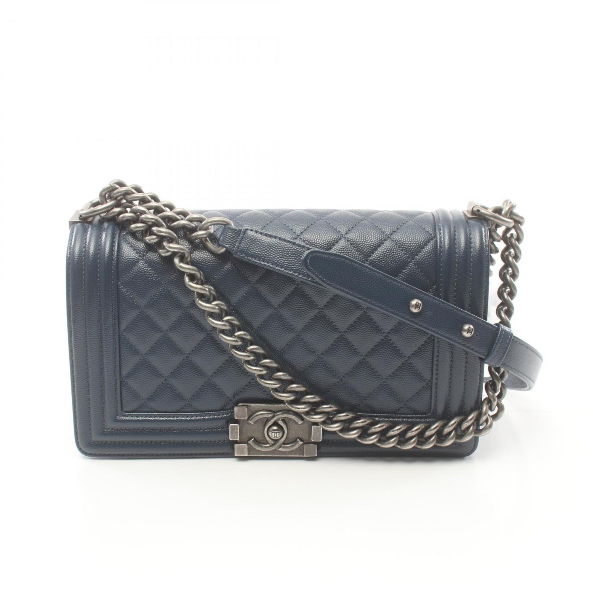 CHANEL Boy Chanel Shoulder Bag Caviar Skin Women's Blue