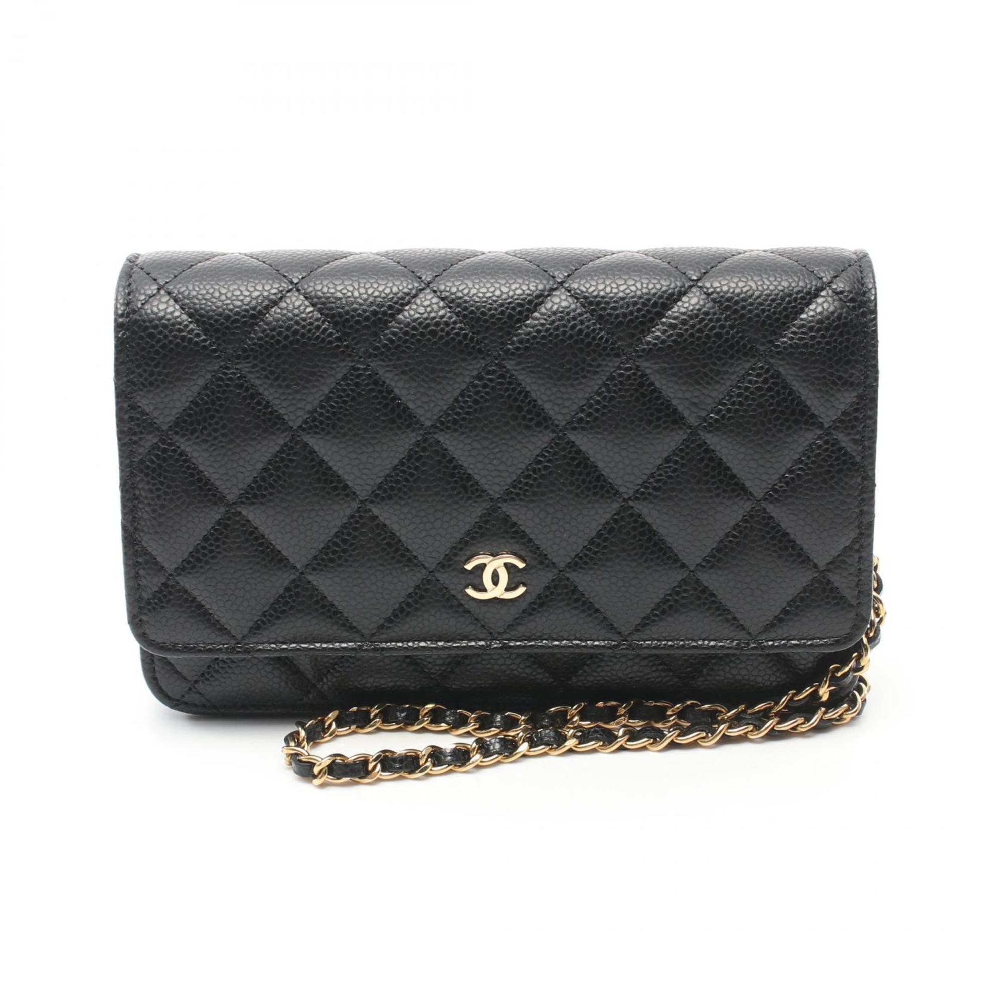 CHANEL Matelasse Shoulder Bag, Caviar Skin, Women's, Black, AP3035