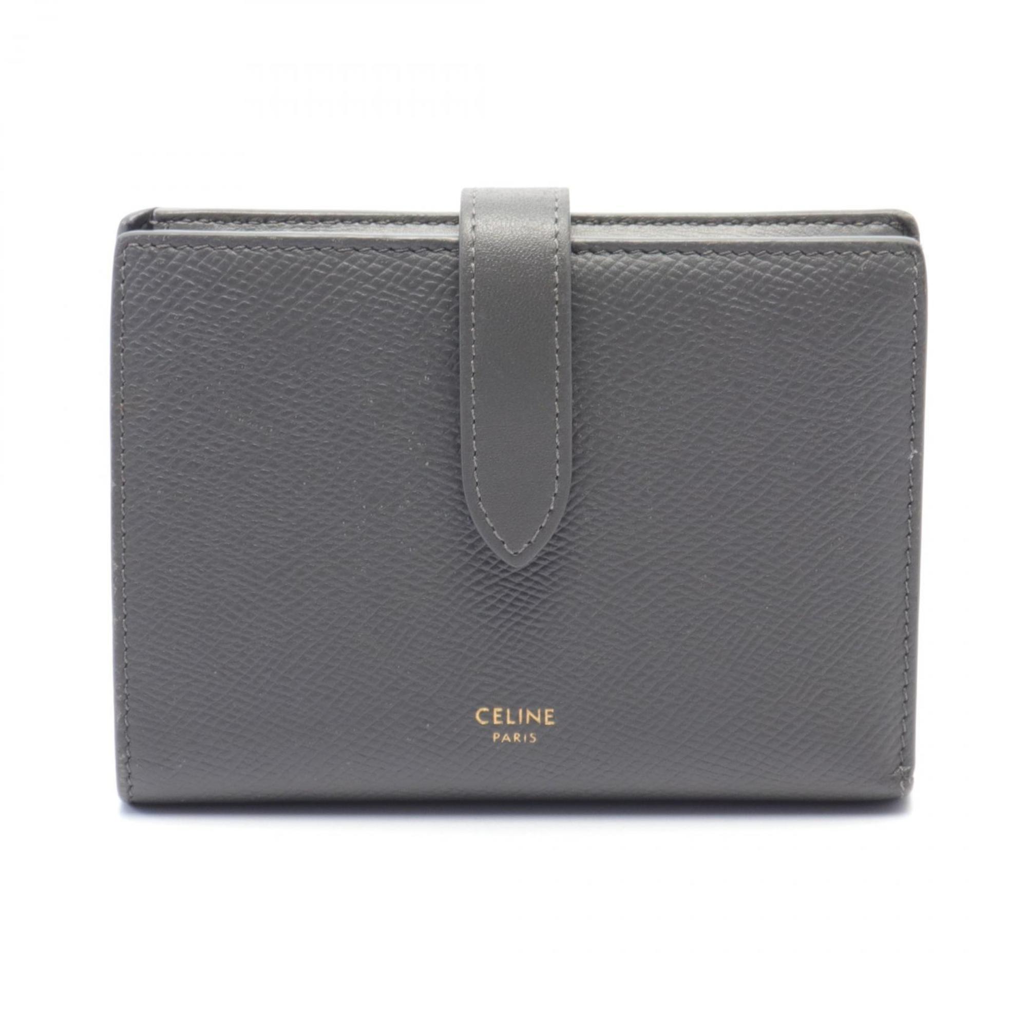 CELINE Medium Strap Wallet Bi-fold Leather Women's Grey 10B643BFP