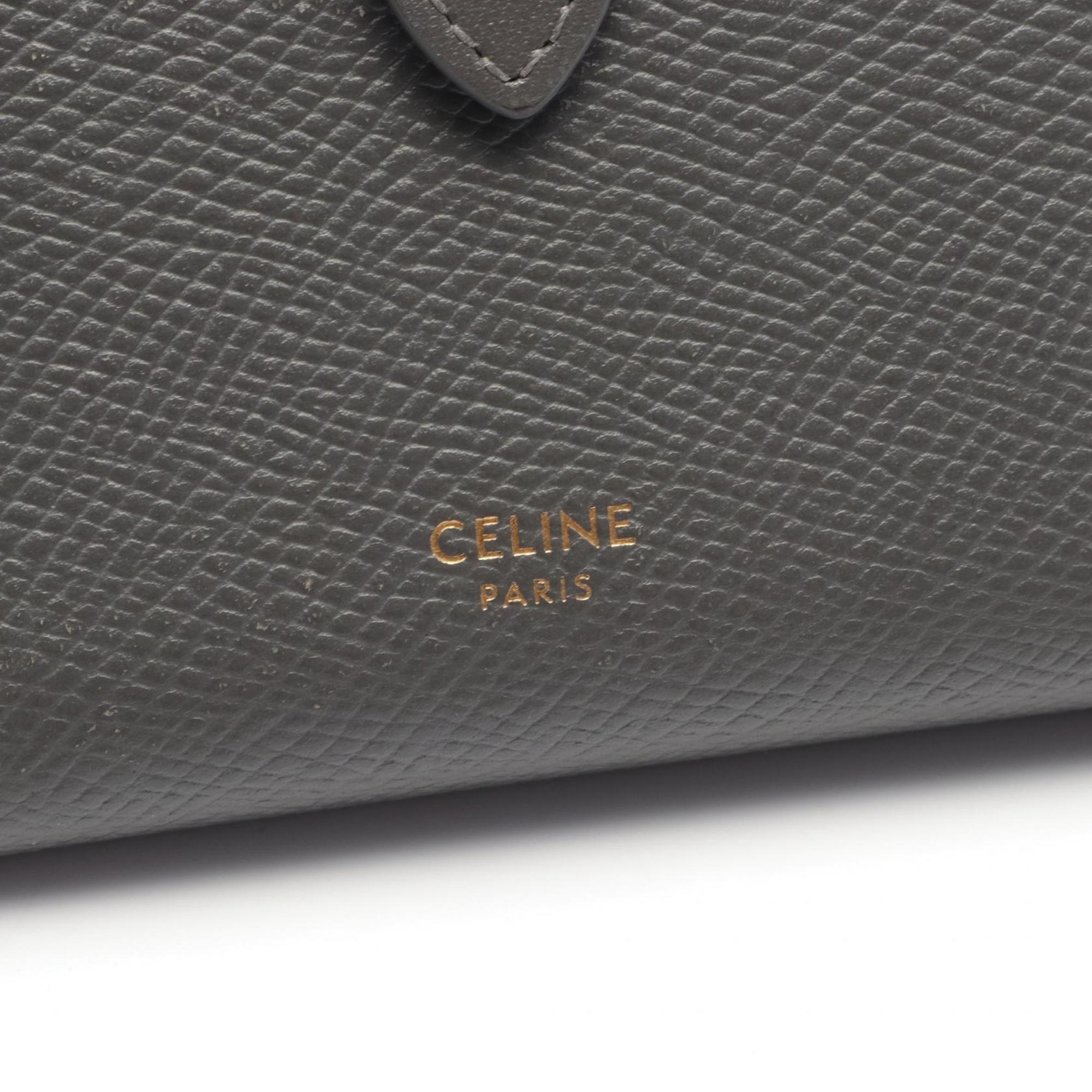 CELINE Medium Strap Wallet Bi-fold Leather Women's Grey 10B643BFP