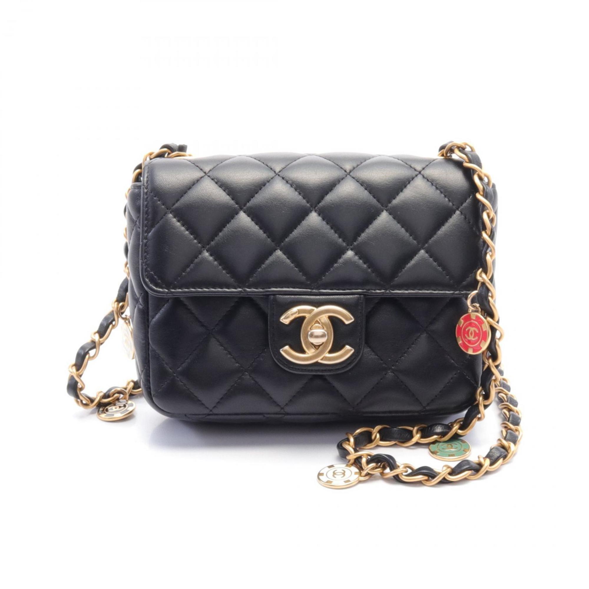 CHANEL Matelasse Shoulder Bag Leather Women's Black