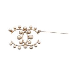 CHANEL Coco Mark Brooch GP (Gold Plated) Fake Pearl Rhinestone Women's Gold White Clear