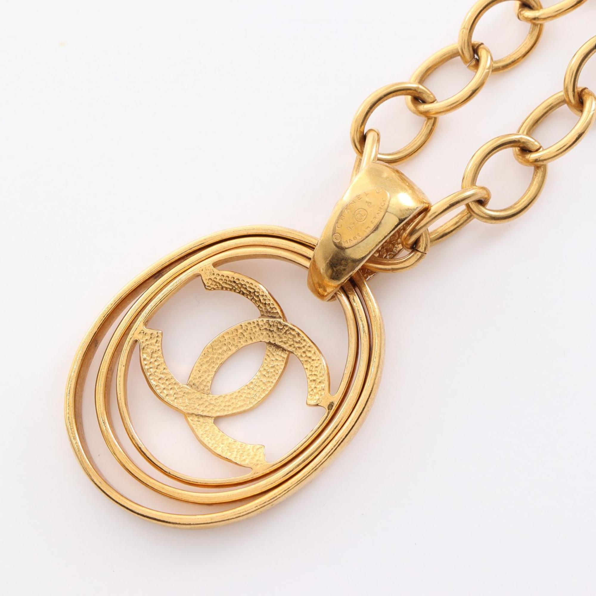 CHANEL Coco Mark Long Necklace GP (Gold Plated) Women's Gold