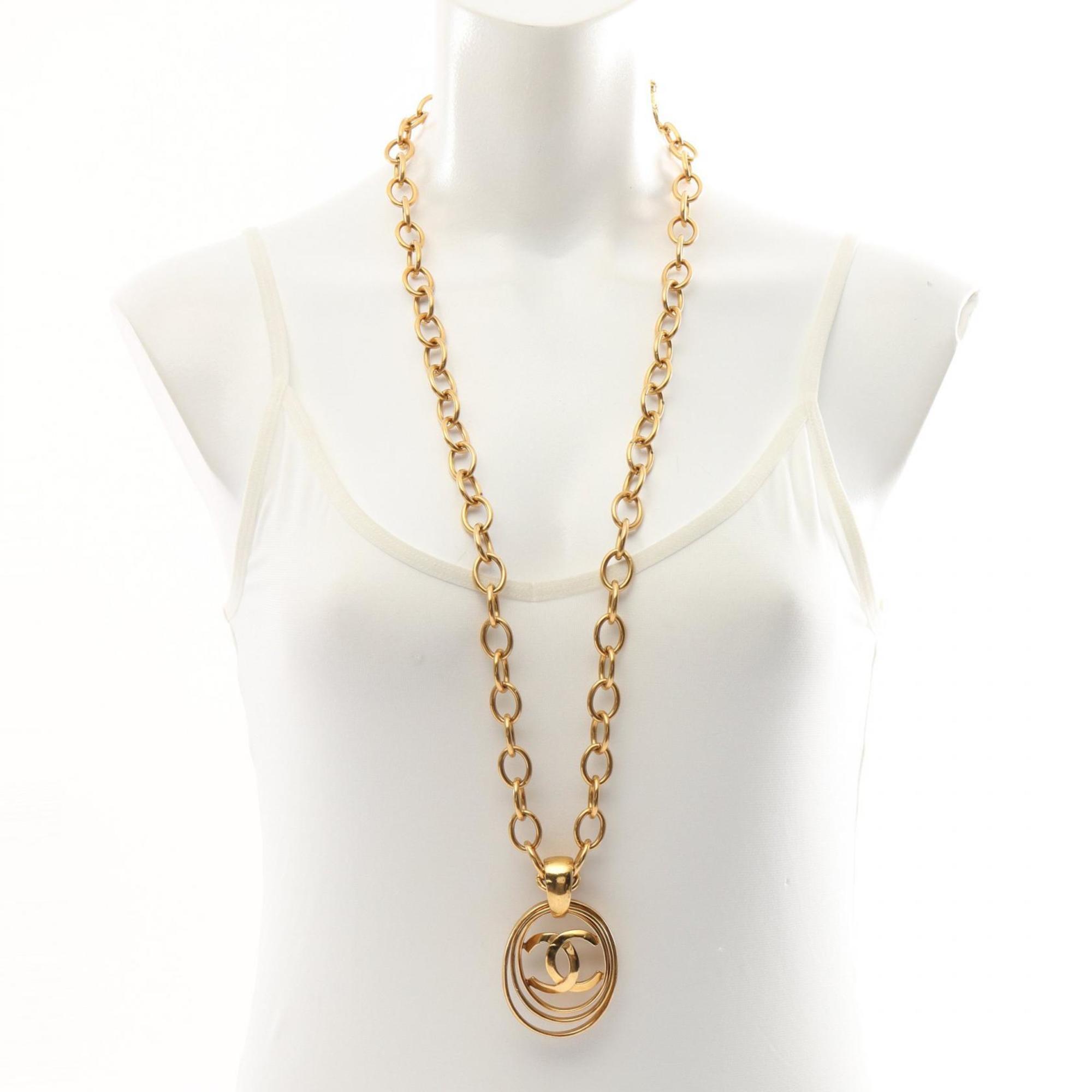 CHANEL Coco Mark Long Necklace GP (Gold Plated) Women's Gold