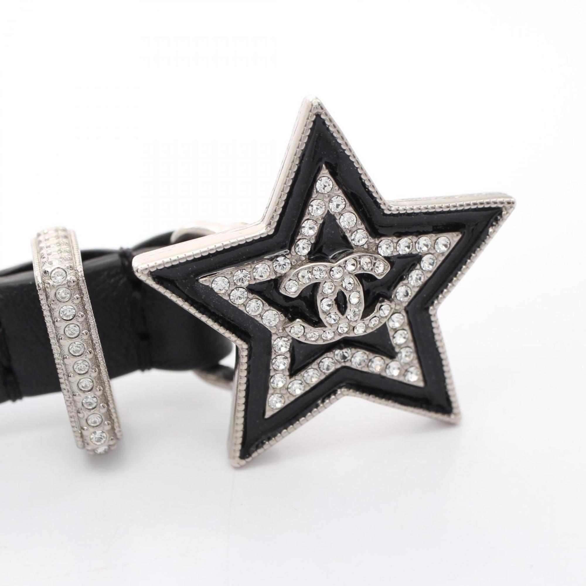 CHANEL Coco Mark Star Belt Clothing Leather Rhinestone Women's Black Clear