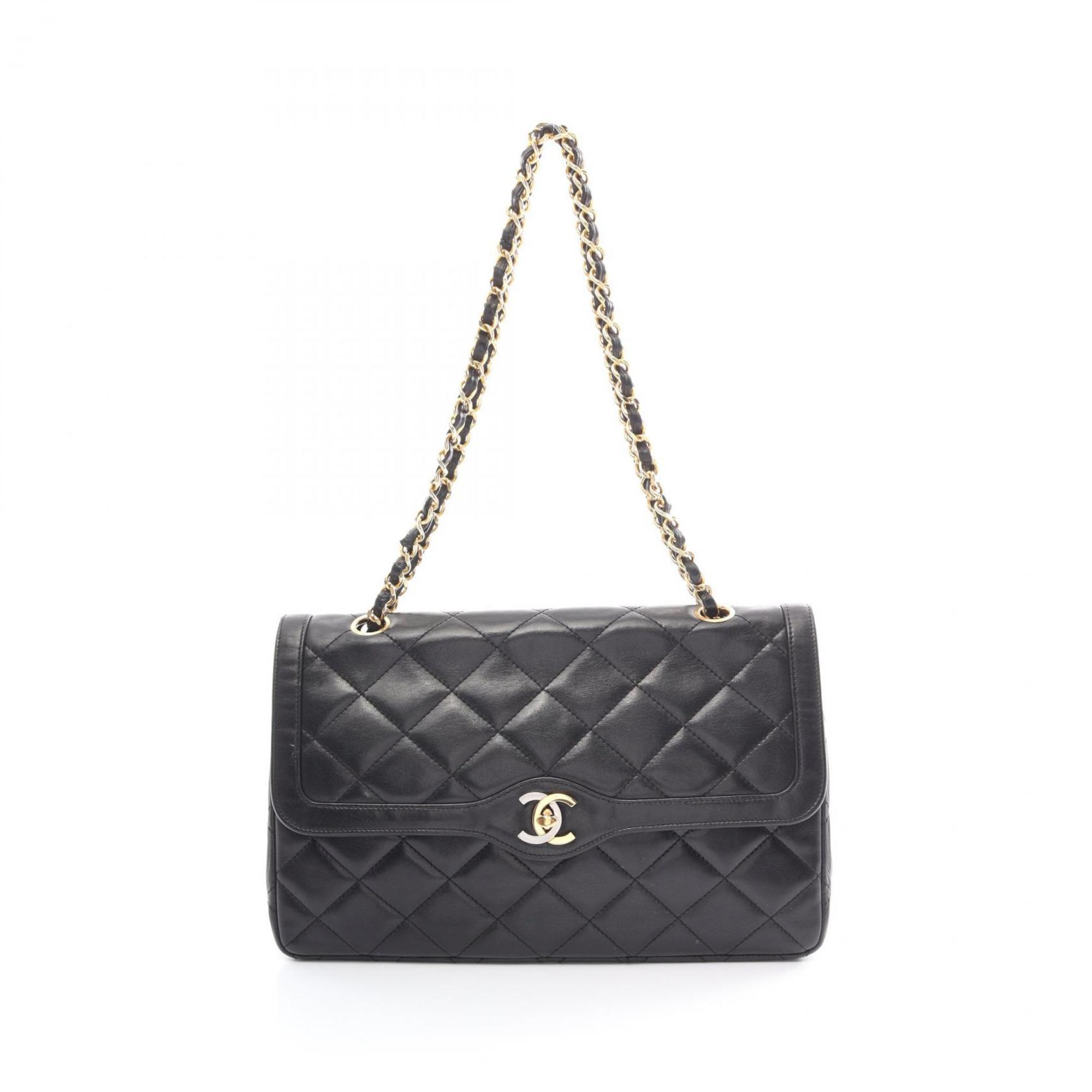 CHANEL Matelasse Double Flap Shoulder Bag, Lambskin, Women's, Black