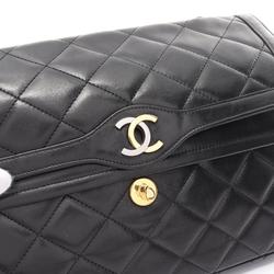 CHANEL Matelasse Double Flap Shoulder Bag, Lambskin, Women's, Black