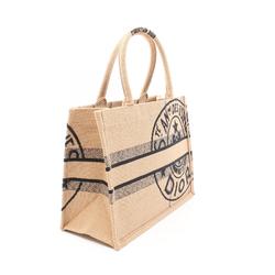 Christian Dior Dior BO TOTE Medium Union Tote Bag Jute Canvas Women's Beige Multicolor