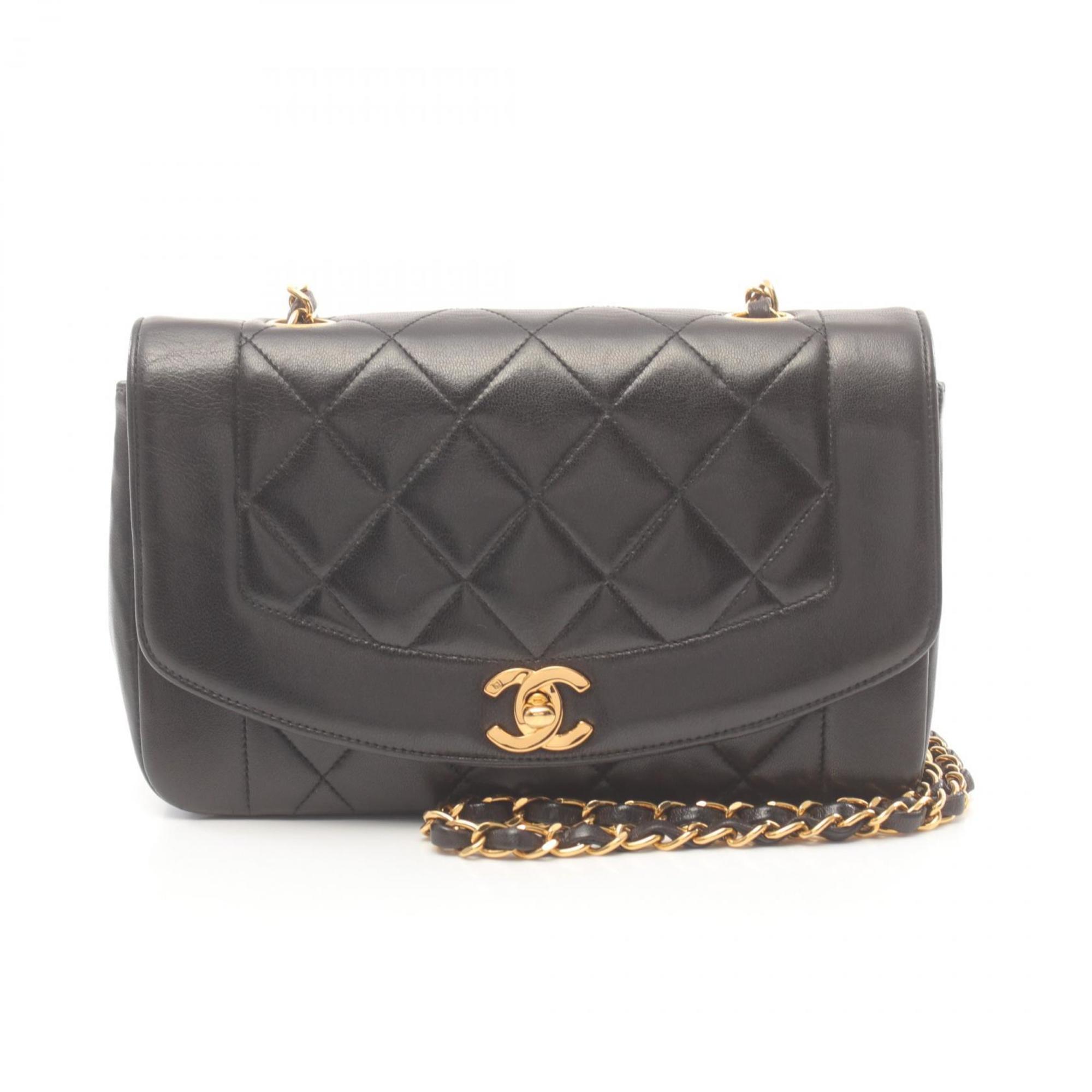 CHANEL Matelasse Diana Flap Shoulder Bag, Lambskin, Women's, Black, A01165