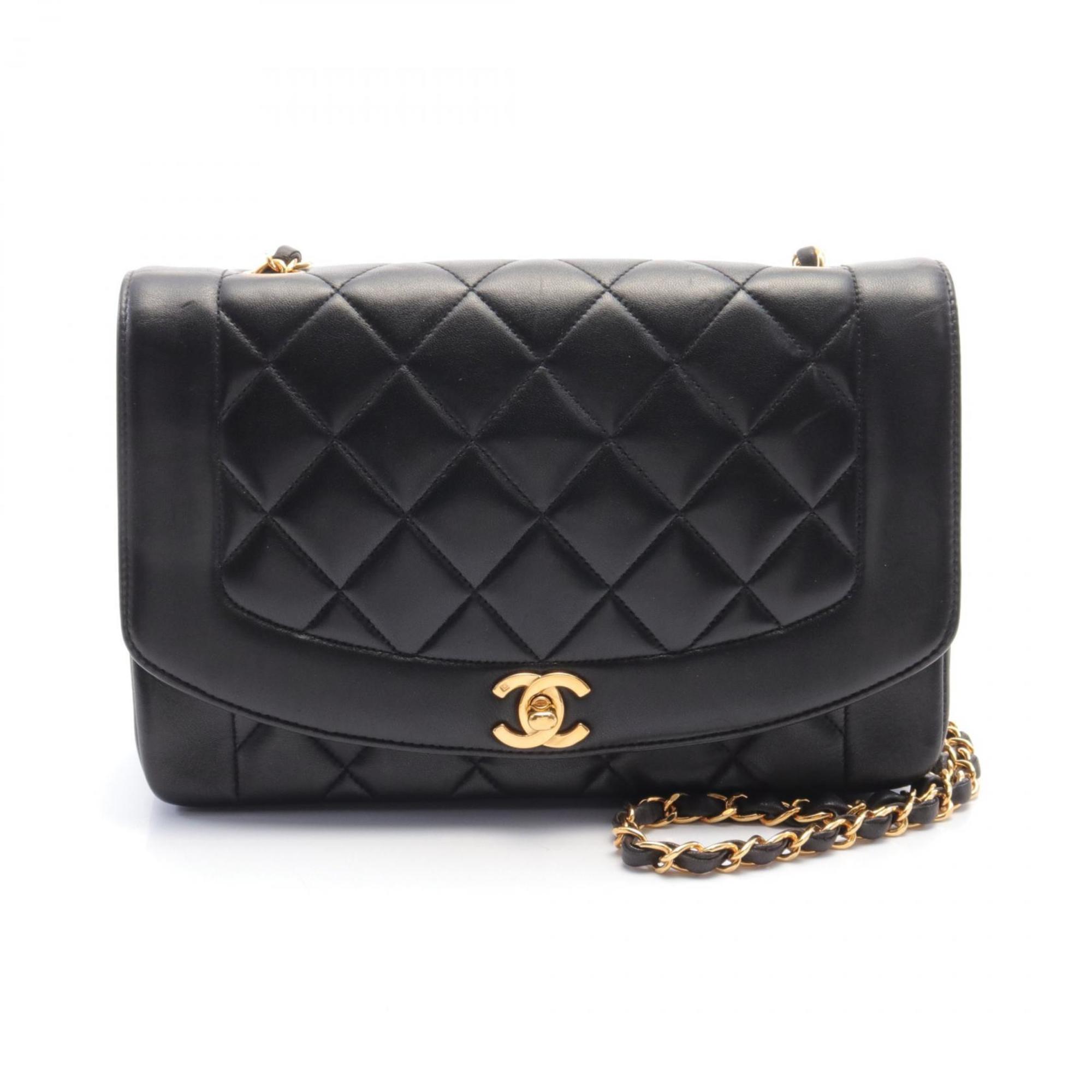 CHANEL Matelasse Diana Flap Shoulder Bag, Lambskin, Women's, Black, A01165