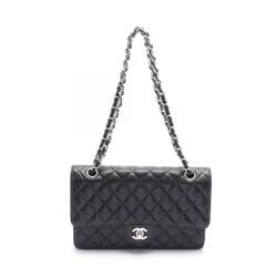 CHANEL Matelasse W-Flap Shoulder Bag Caviar Skin (Grained Calf) Women's Black A01112