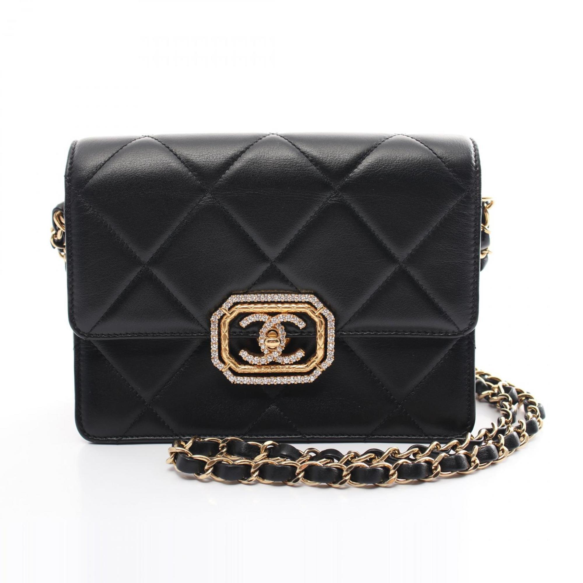 CHANEL Matelasse Shoulder Bag, Lambskin, Women's, Black, AS3720