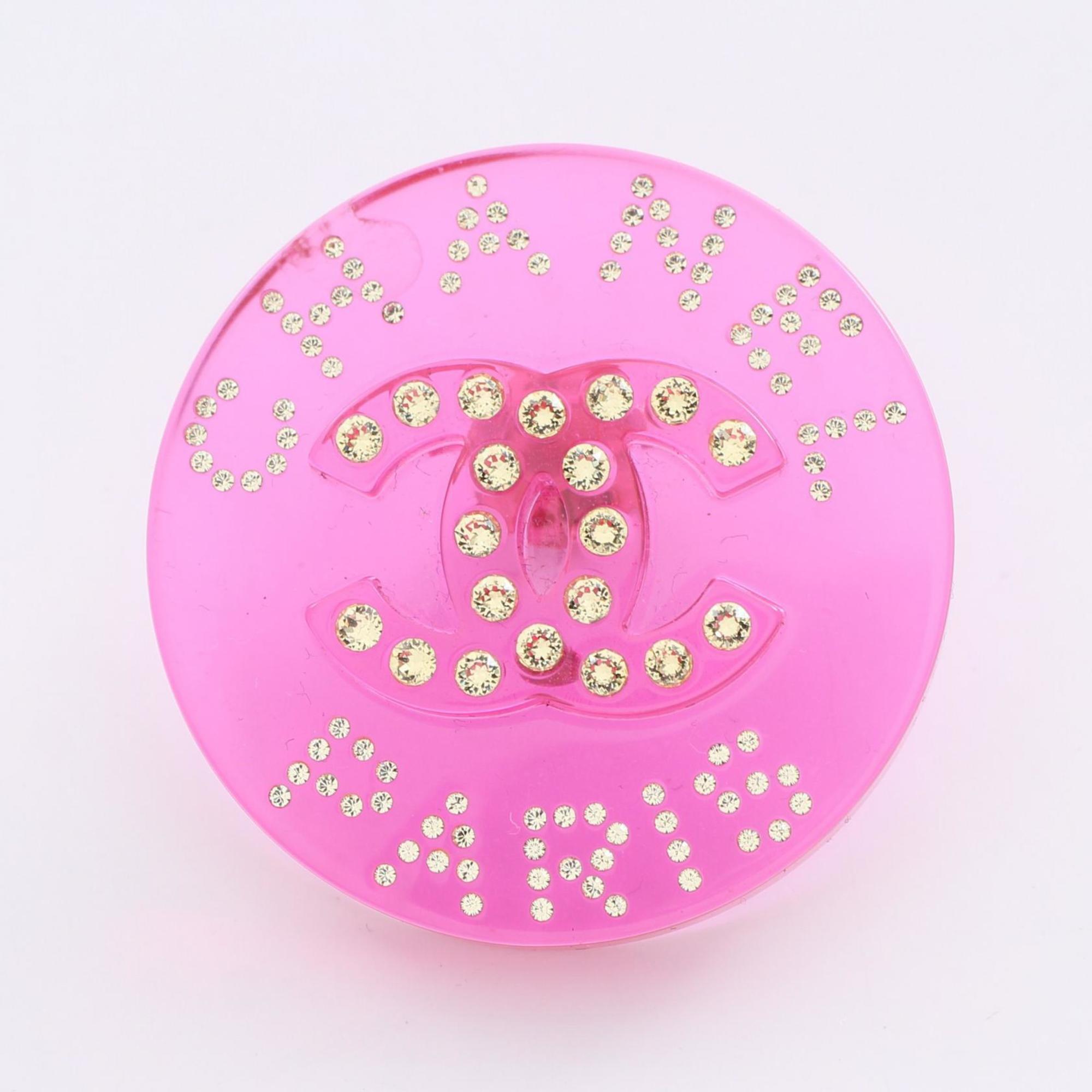 CHANEL Coco Mark Pin Brooch Plastic Rhinestone Women's Pink Clear