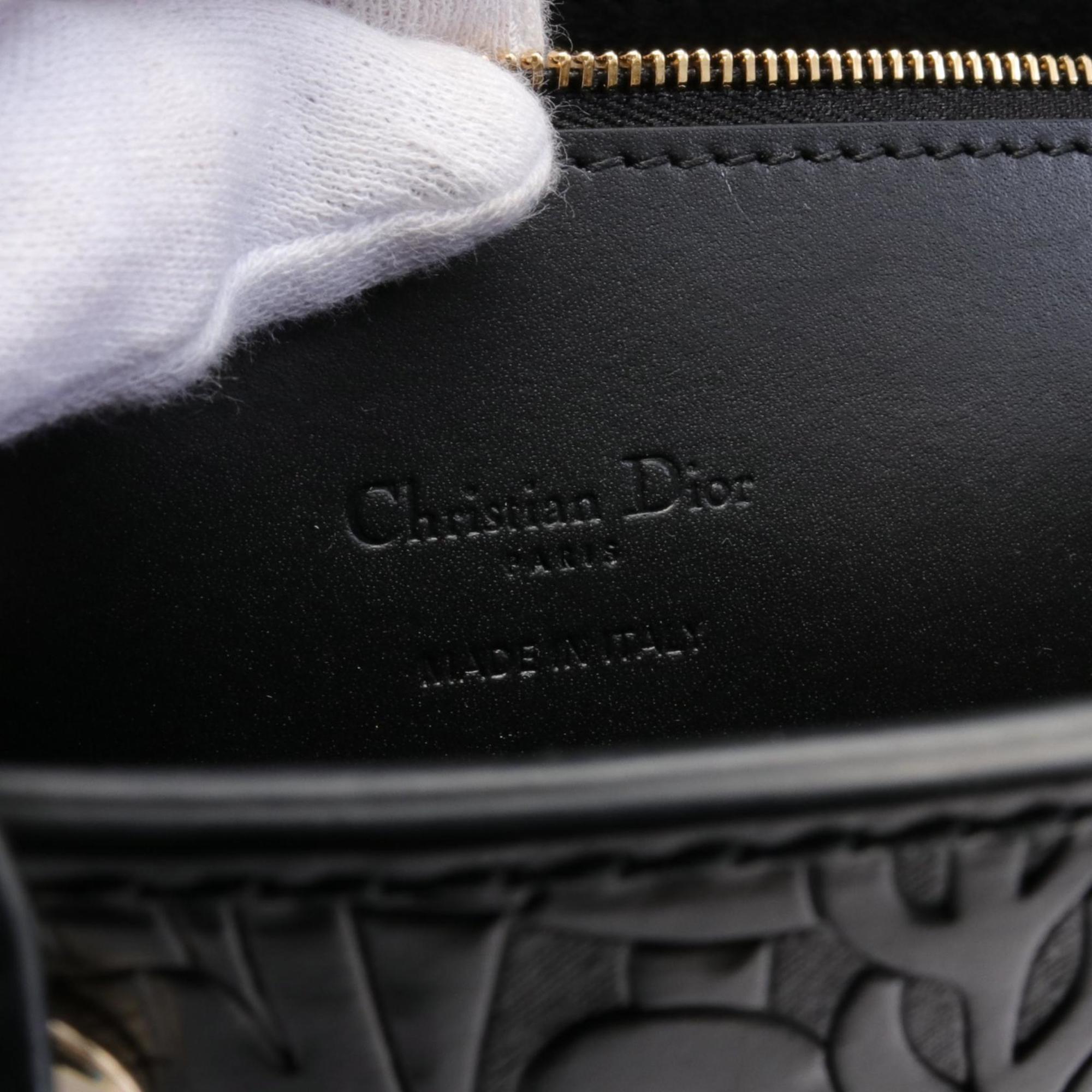 Christian Dior Dior Lady Large Handbag Bag Leather Women's Black