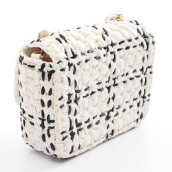 CHANEL Shoulder Bag Raffia Effect Tweed Women's White Black AS3944