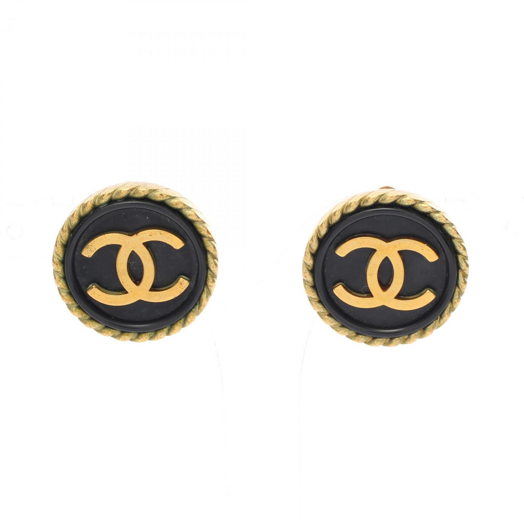 CHANEL Coco Mark Earrings GP (Gold Plated) Women's Black Gold 94A