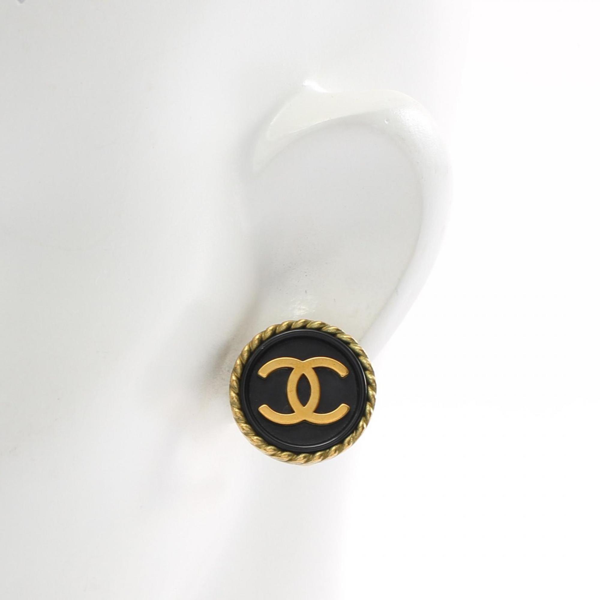 CHANEL Coco Mark Earrings GP (Gold Plated) Women's Black Gold 94A