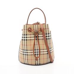 Burberry Small TB Bucket Check Handbag Bag Coated Canvas Leather Women's Beige Multicolor 8096289