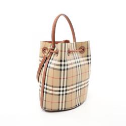 Burberry Small TB Bucket Check Handbag Bag Coated Canvas Leather Women's Beige Multicolor 8096289