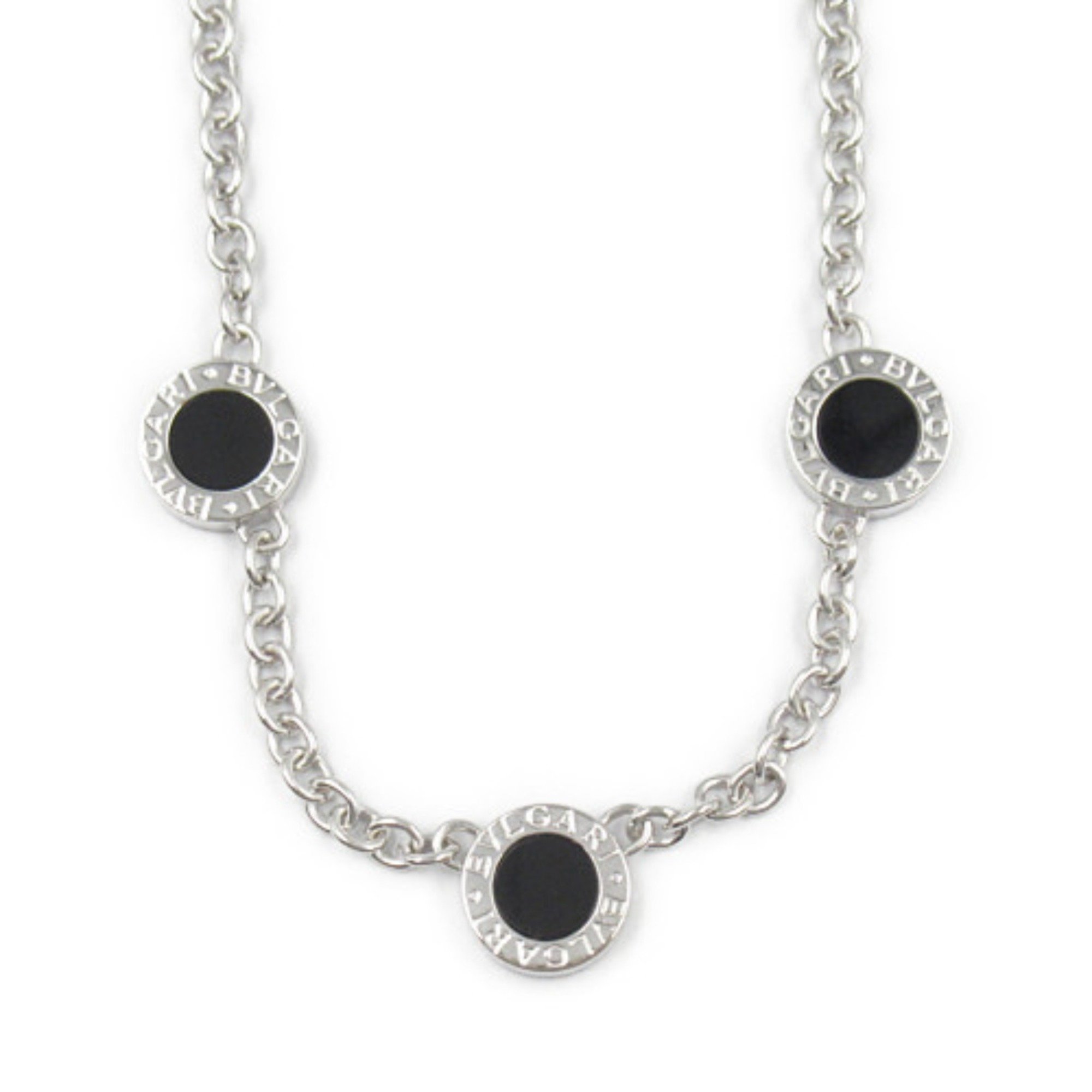 BVLGARI Onyx Diamond Necklace K18WG (White Gold) Ladies Clear Black