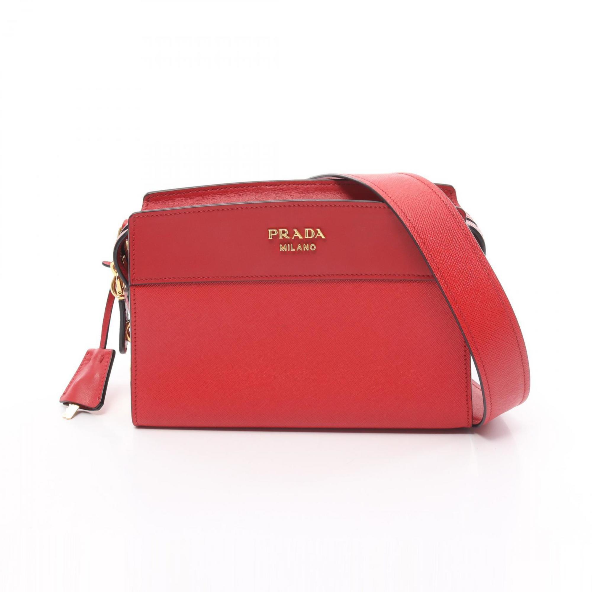 PRADA SAFFIANO + CITY C Shoulder Bag, Saffiano Leather, Women's, Red, 1BH043