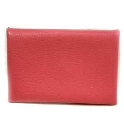 Hermes Calvi Rose Ete Leather Y Stamp Small Items Business Card Holder for Women