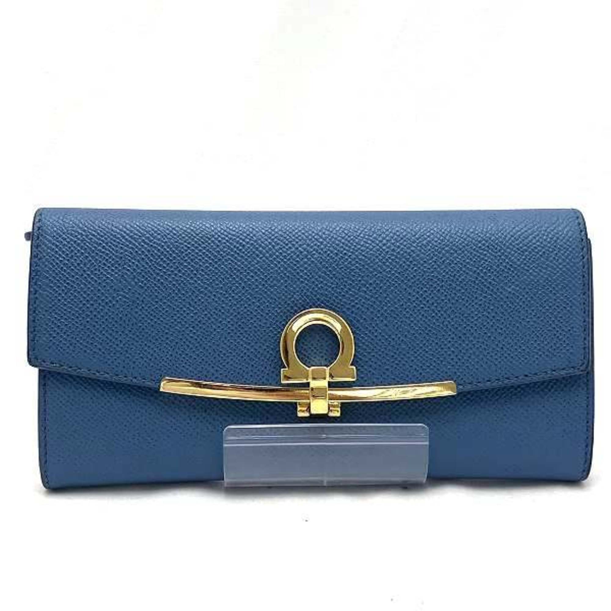 Salvatore Ferragamo Ferragamo Gancini Blue Leather Long Wallet for Women