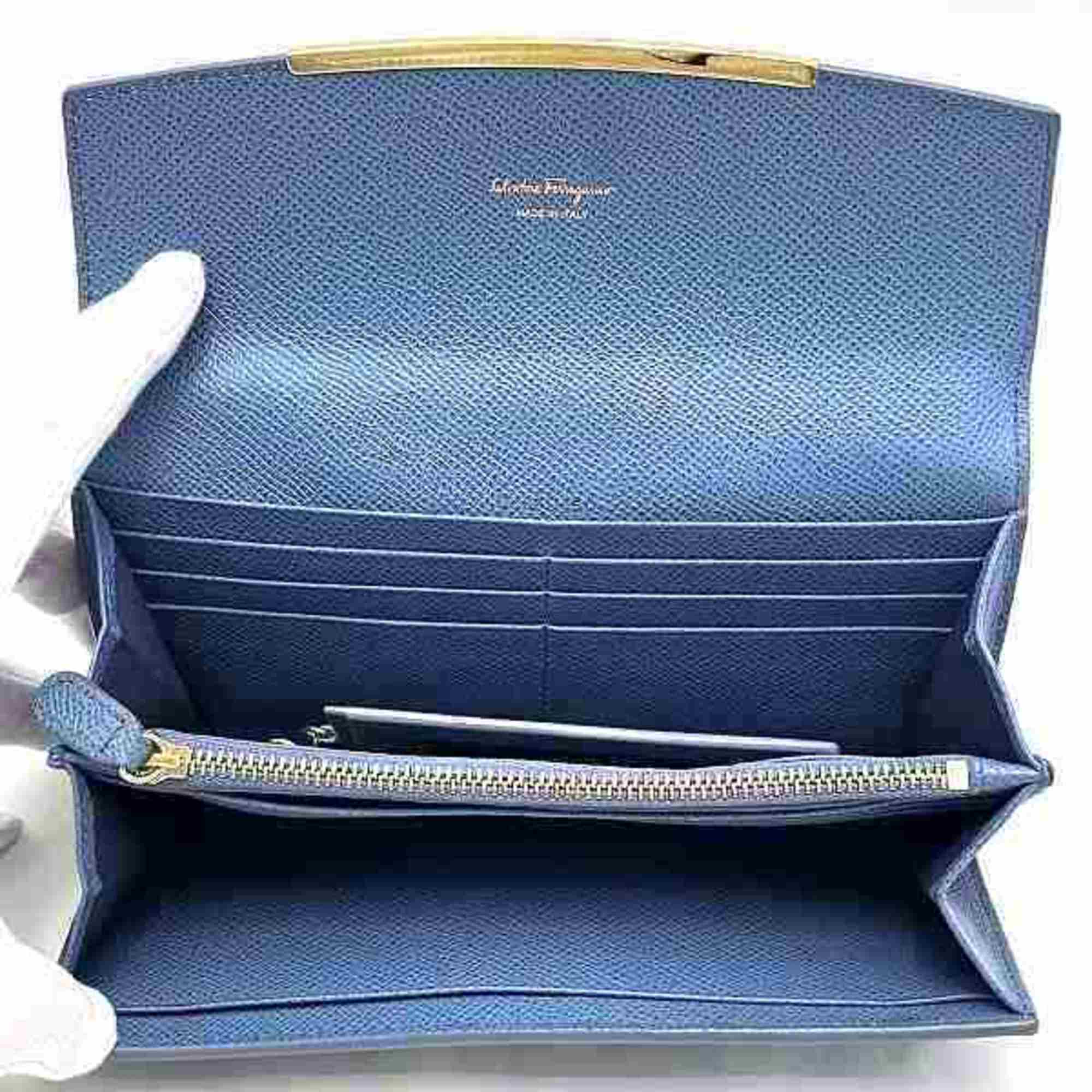 Salvatore Ferragamo Ferragamo Gancini Blue Leather Long Wallet for Women