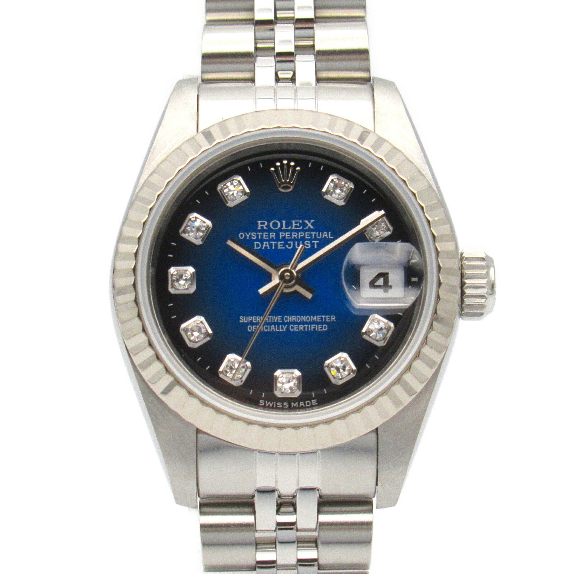 Rolex ROLEX Datejust 10P Diamond T Series Wristwatch K18WG (White Gold) Stainless Steel Ladies Blue BG NP 69174G