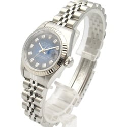 Rolex ROLEX Datejust 10P Diamond T Series Wristwatch K18WG (White Gold) Stainless Steel Ladies Blue BG NP 69174G