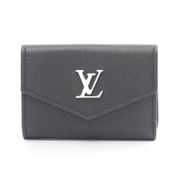 Louis Vuitton LOUIS VUITTON Portefeuille Lock Tri-fold Wallet Leather Women's Black M63921