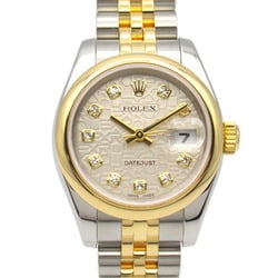 Rolex ROLEX Datejust 10P Diamond F Series Wristwatch K18 (Yellow Gold) Stainless Steel Ladies Silver Con NP 179163G