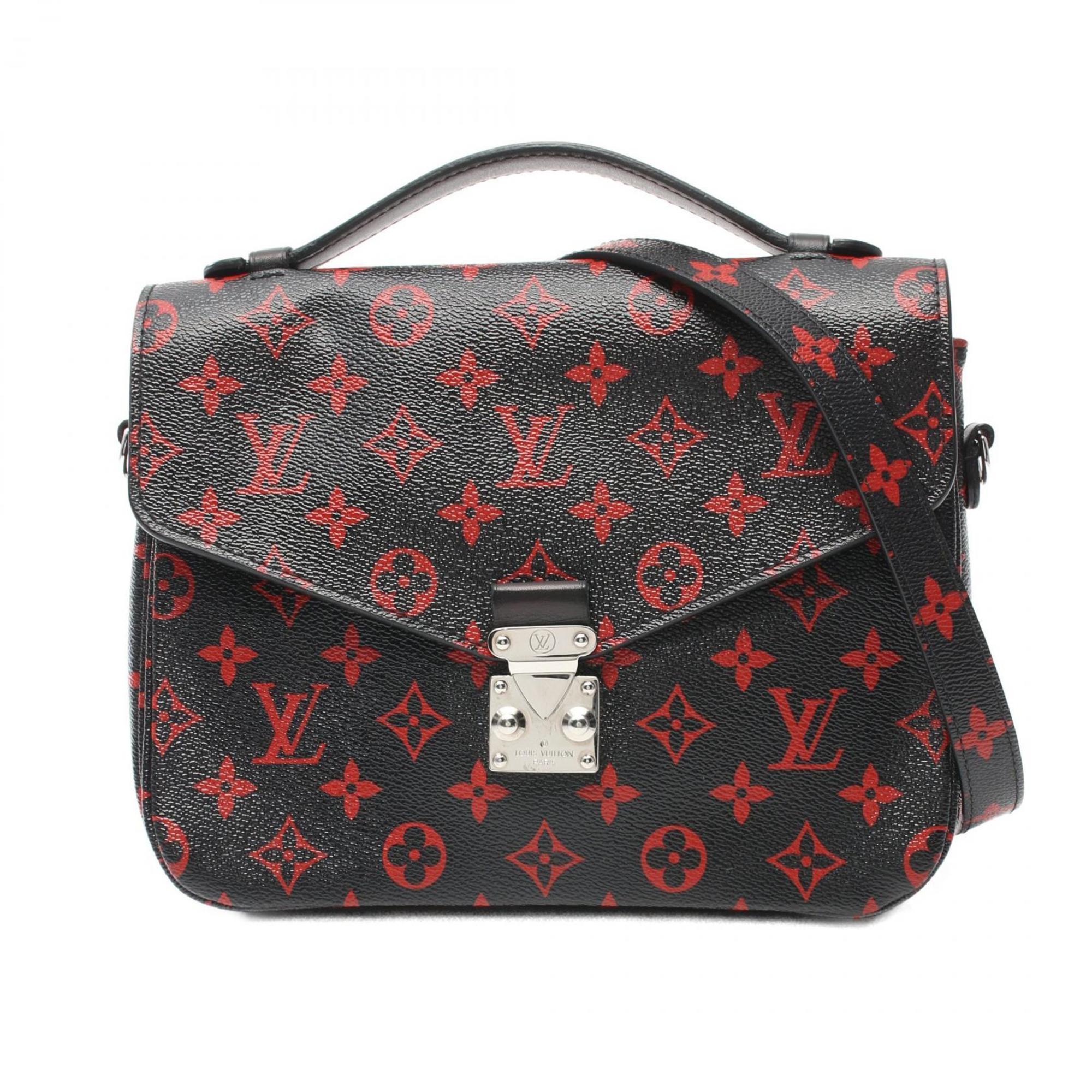 Louis Vuitton LOUIS VUITTON Pochette Metis MM Monogram Anfleur Rouge Handbag Bag Coated Canvas Leather Women's Black Red M41462