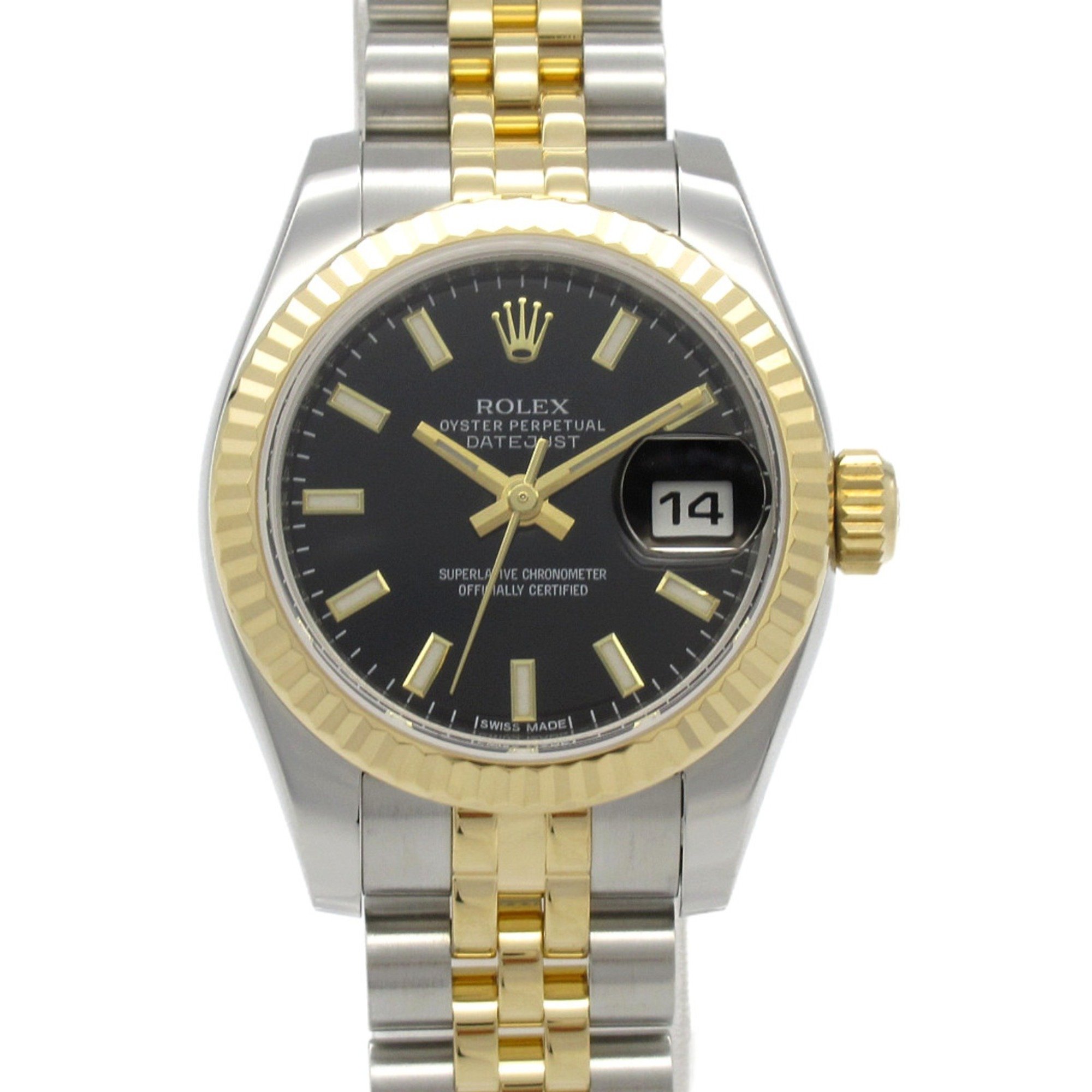 Rolex ROLEX Datejust Random Number Wristwatch Watch K18 (Yellow Gold) Stainless Steel Ladies Black BK BA 179173