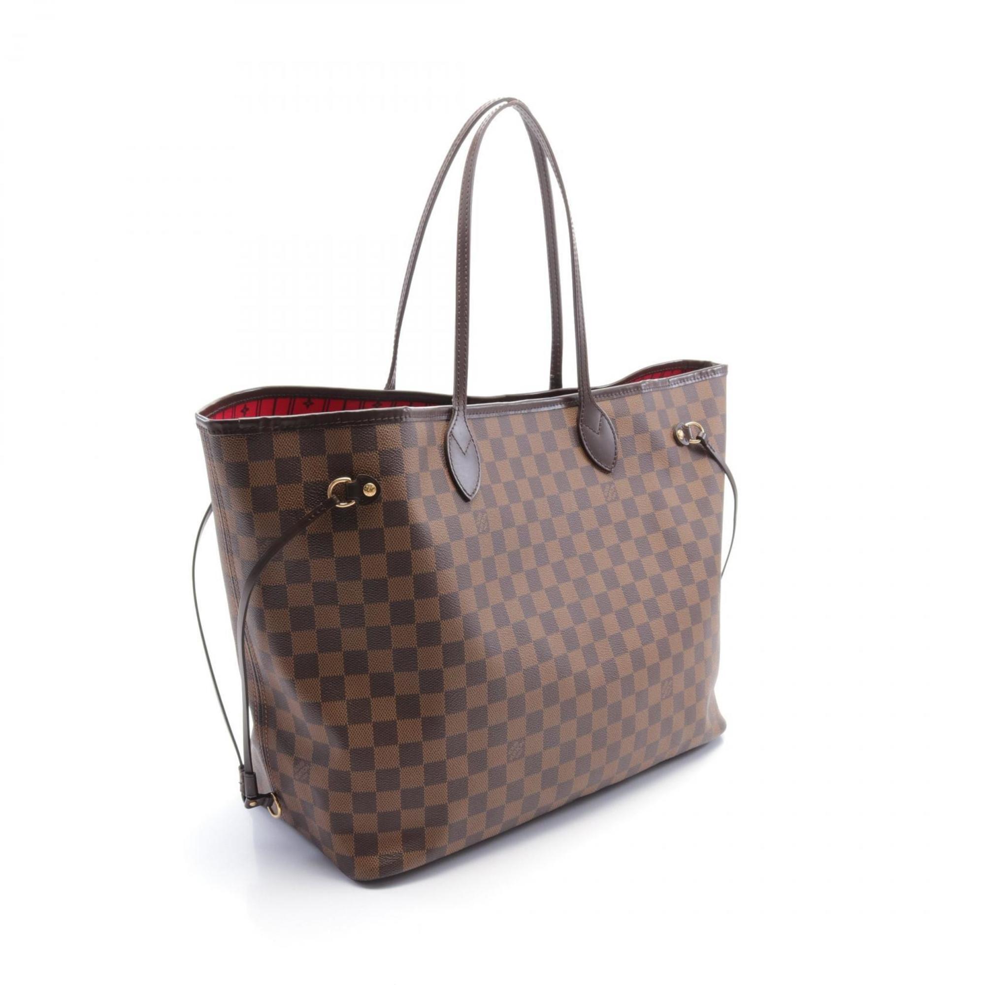 Louis Vuitton Neverfull GM Damier Ebene Tote Bag, Coated Canvas, Leather, Damier, Women's, Brown, N51106