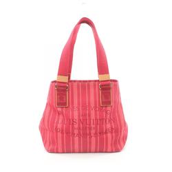 Louis Vuitton Plan Soleil Cabas PM Rouge Grenadine Tote Bag Canvas Suede Leather Women's Red Pink M94146