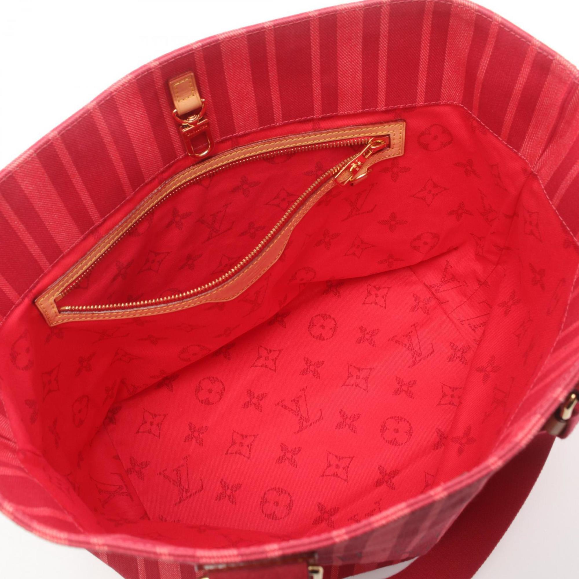 Louis Vuitton Plan Soleil Cabas PM Rouge Grenadine Tote Bag Canvas Suede Leather Women's Red Pink M94146