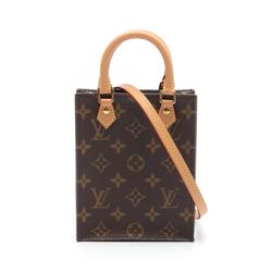 Louis Vuitton Petite Sac Plat Handbag Bag Coated Canvas Leather Monogram Women's Brown M69442