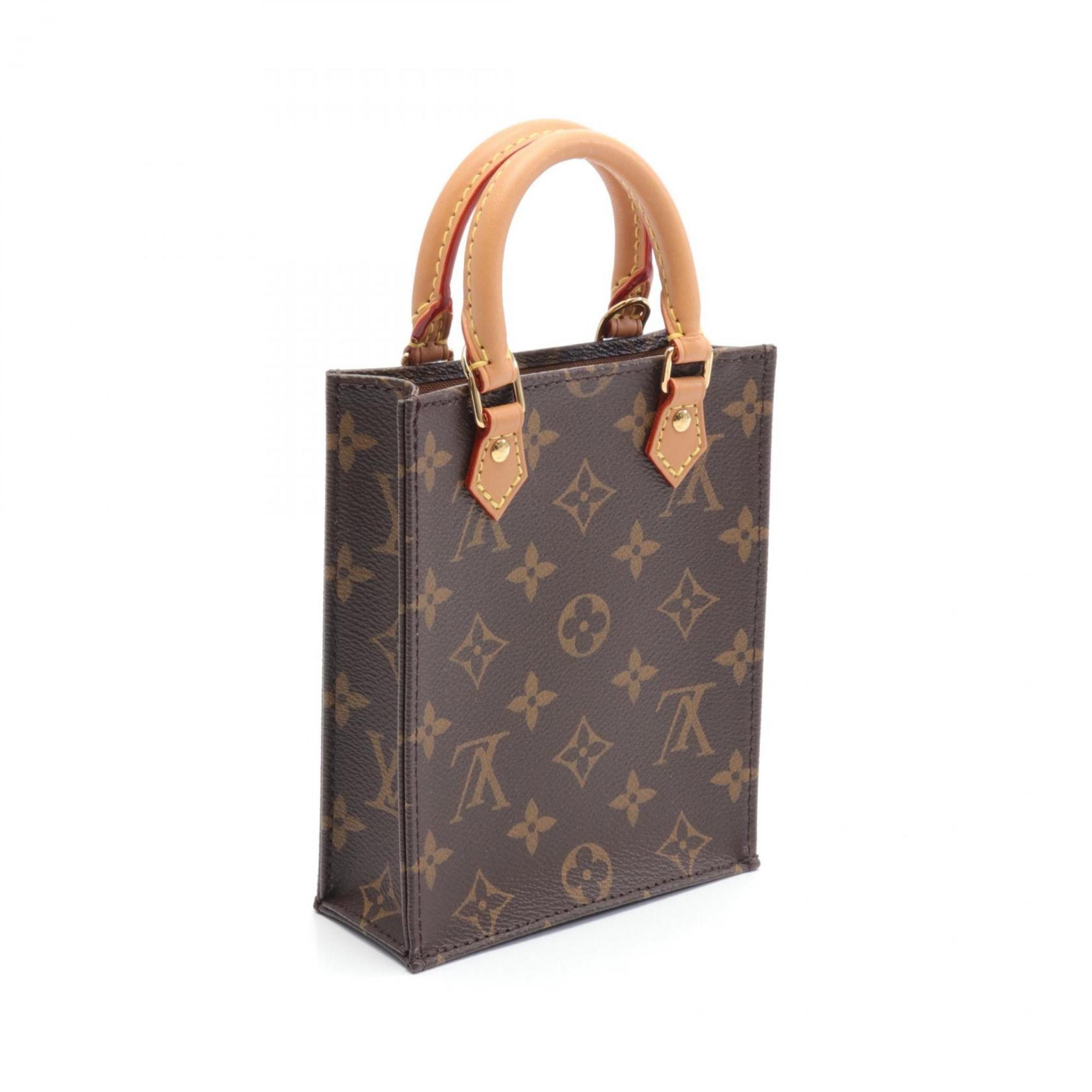 Louis Vuitton Petite Sac Plat Handbag Bag Coated Canvas Leather Monogram Women's Brown M69442