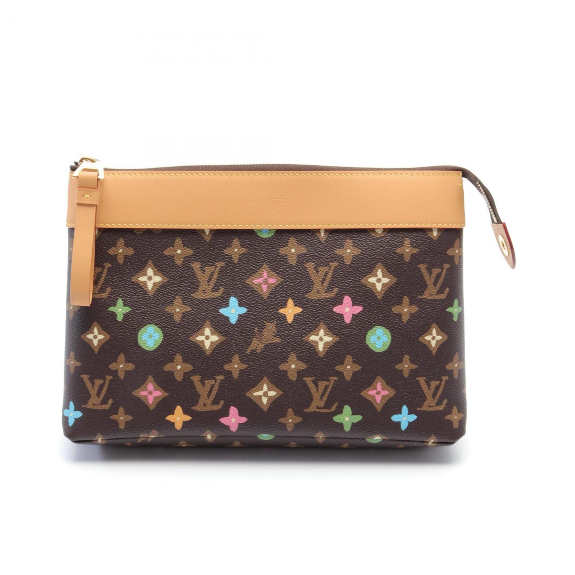 Louis Vuitton LOUIS VUITTON Pochette Voyage Souple Second Bag Clutch Coated Canvas Leather Monogram Women's Brown Multicolor M83568