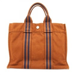 Hermes Tote Bag Foult PM Canvas Brown Navy Women's