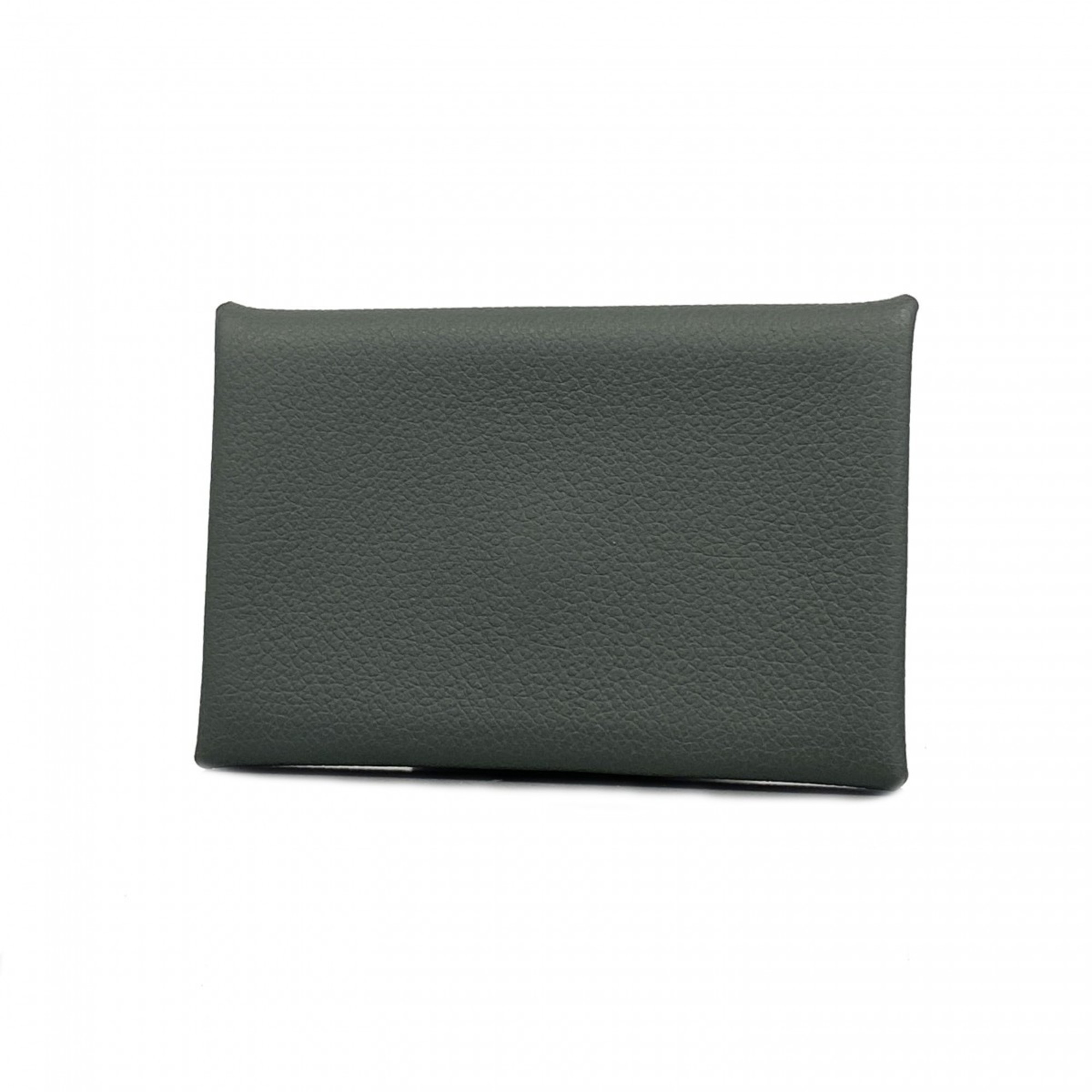 Hermes Business Card Holder/Card Case Calvi Verso Evercolor Vert Amande Pearl Gray D Engraved Ladies